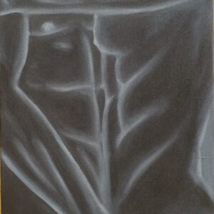 A painting of a woman 's body in black and white