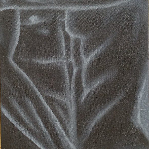 A painting of a woman 's body in black and white