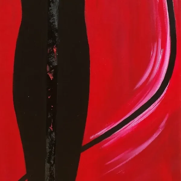 A painting of a woman in black and red