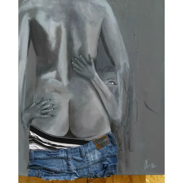 A painting of a man with his back turned to the camera.